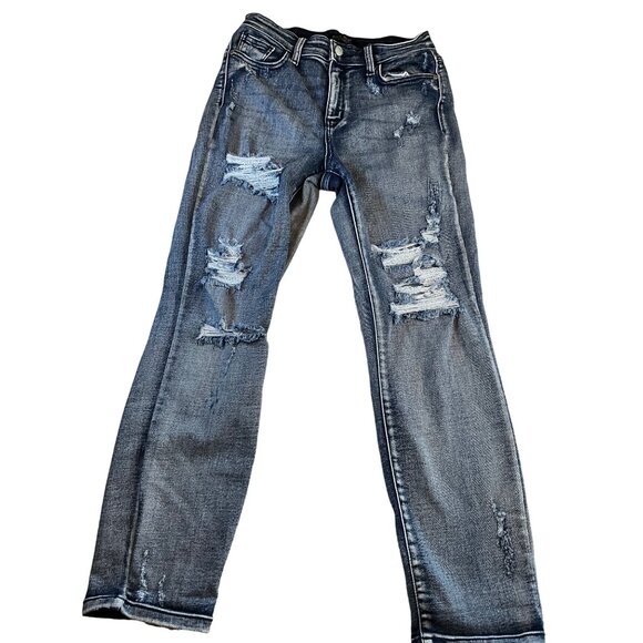Judy Blue Boyfriend Fit 5|27 Distressed Jeans Style #JB82284MD - Picture 3 of 9